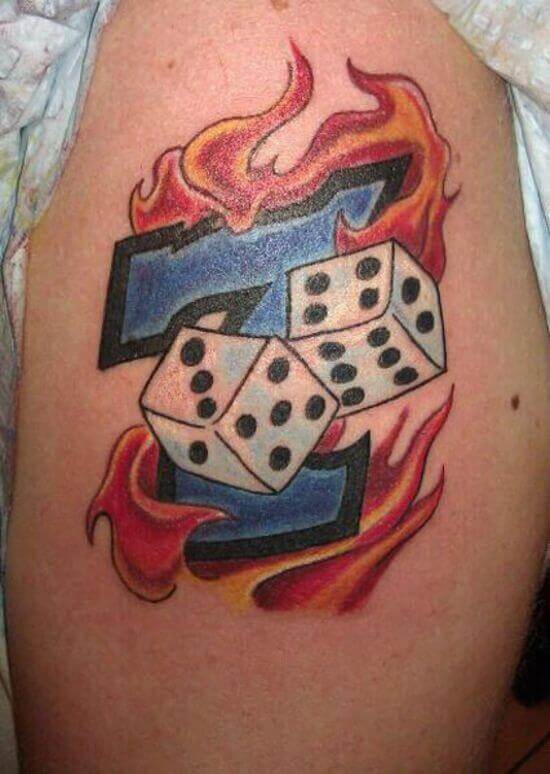 Flaming Number and Dice Tattoo