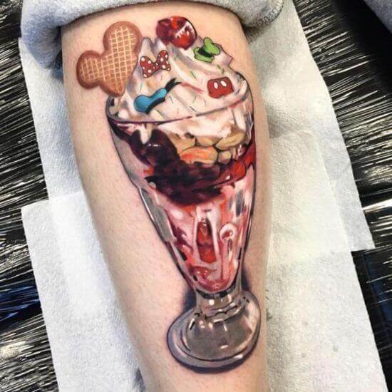 Tattoo glass with ice cream