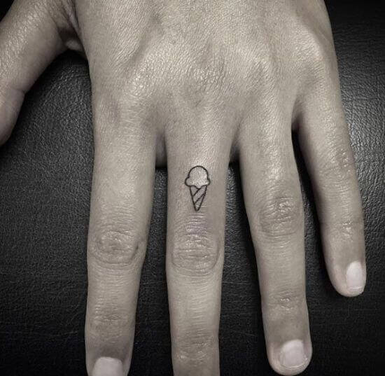 Tiny Ice cream Cone Tattoos on Finger