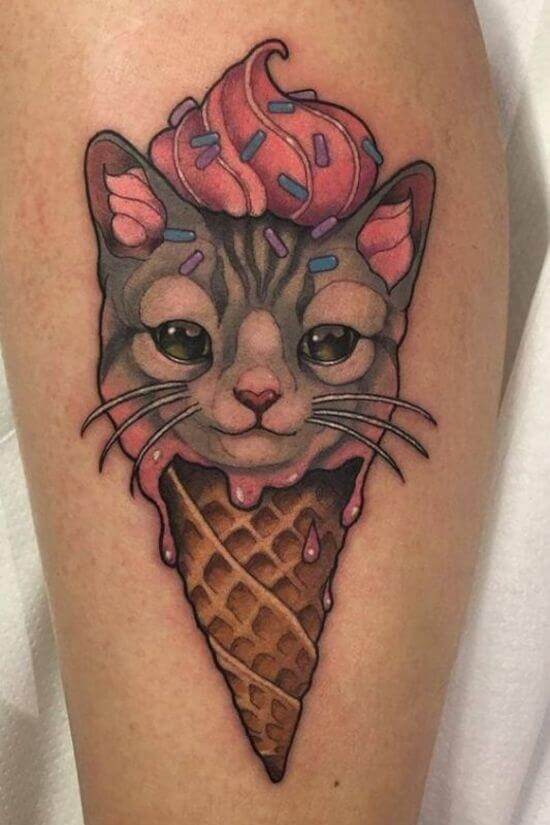 ice cream cone with cat tattoo