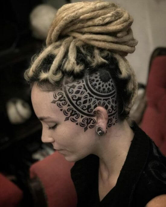 Beautiful mandala Head tattoo girl