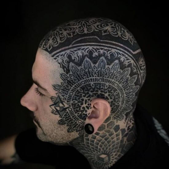 Black ink head tattoo art
