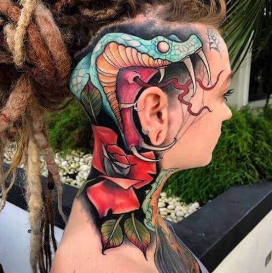 Colorful Head tattoo ideas for women
