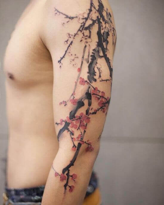 Best Japanese Cherry Blossom Sleeve Tattoos 3