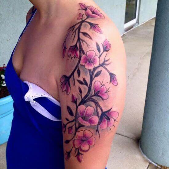 Best Japanese Cherry Blossom Sleeve Tattoos 5