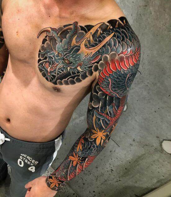 Best Japanese Dragon Sleeve Tattoo Designs 11