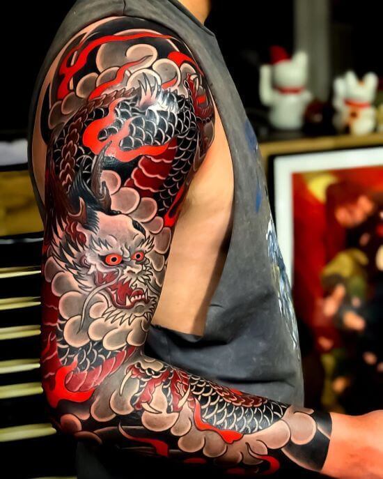 Best Japanese Dragon Sleeve Tattoo Designs 12