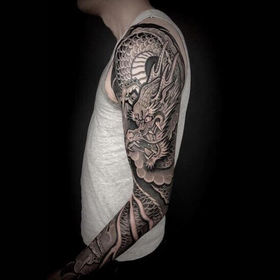 Best Japanese Dragon Sleeve Tattoo Designs 15