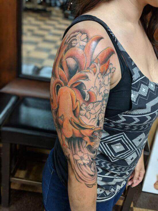 Best Japanese Fox Sleeve Tattoo Designs 13