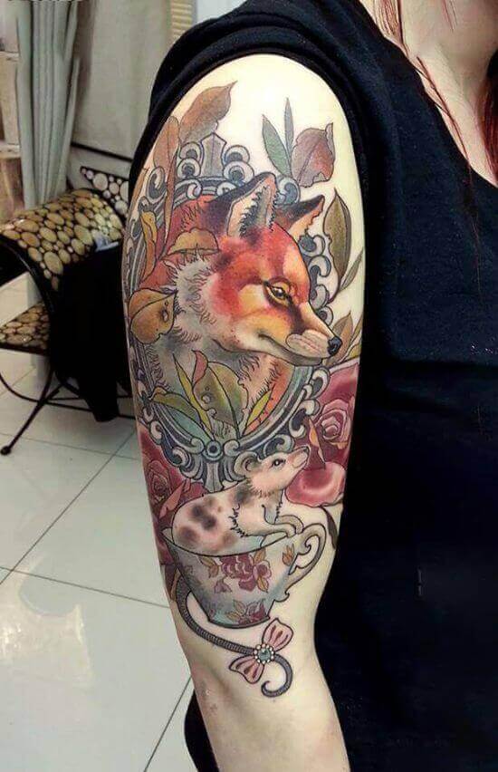 Best Japanese Fox Sleeve Tattoo Designs 14