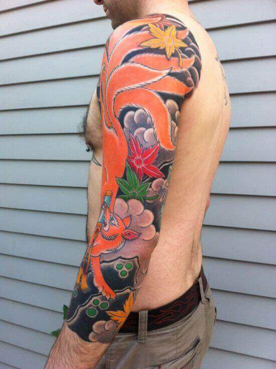 Best Japanese Fox Sleeve Tattoo Designs 2