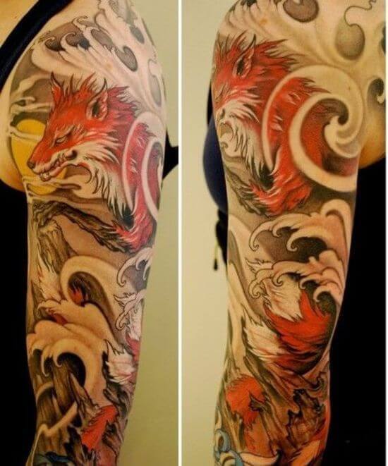 Best Japanese Fox Sleeve Tattoo Designs 5