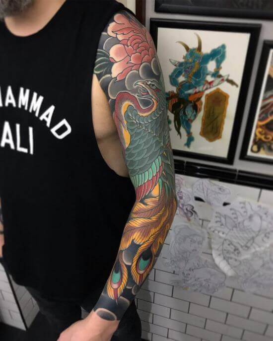 Best Japanese Phoenix Sleeve Tattoo 11