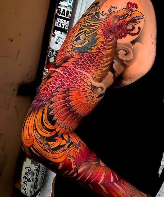 Best Japanese Phoenix Sleeve Tattoo
