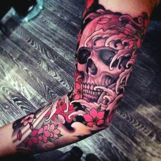 Best Japanese Skull Sleeve Tattoo Designs 8