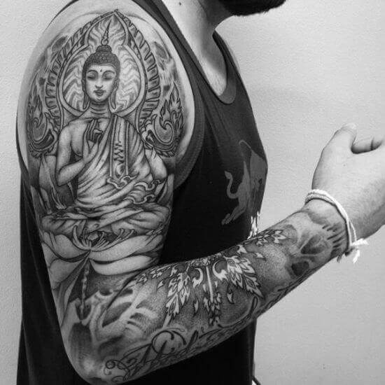 Black ink Buddha tattoo