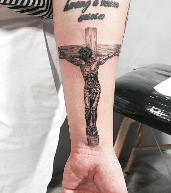 Catholic Cross Tattoo with the Image of Jesus Christ Nailed on it (1) (1)