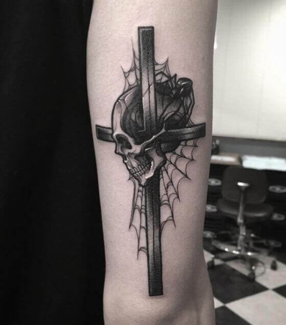 Spider Skull Cross Tattoo Ideas