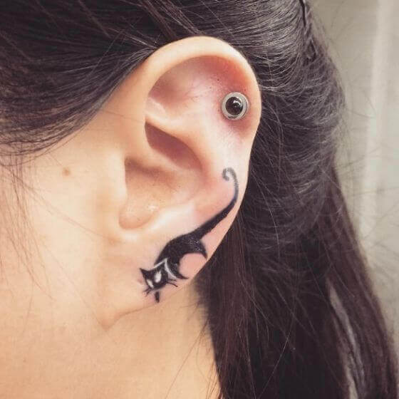 Tiny cat tattoo design on Ear