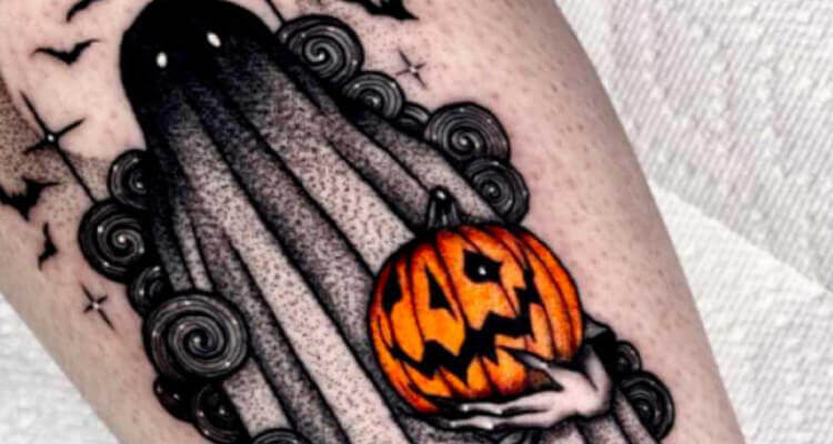 Halloween Pumpkin with witch tattoo art