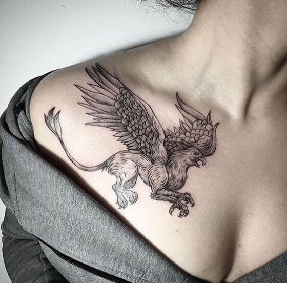 best Griffin tattoo on girl shoulder