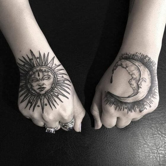 Best sun and moon hand tattoo ideas