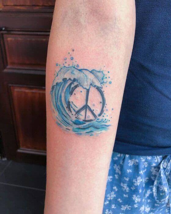 Peace sign with wave tattoo ideas