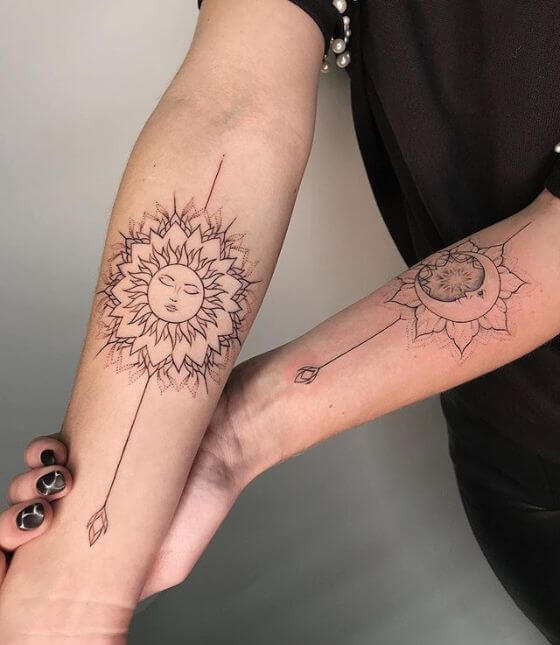 SUN AND MOON ARM TATTOOS