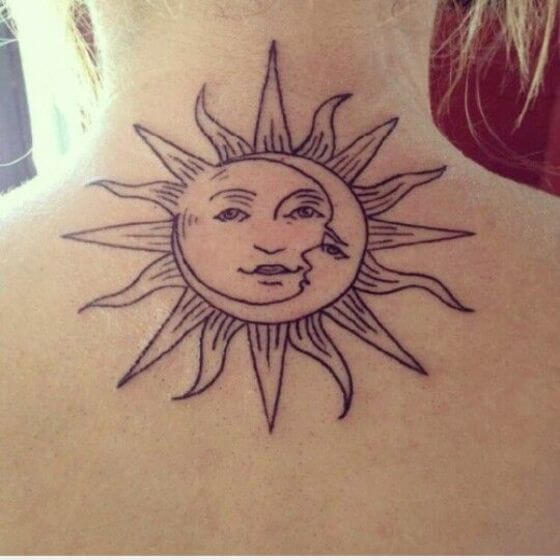 Sun and moon Neck tattoo