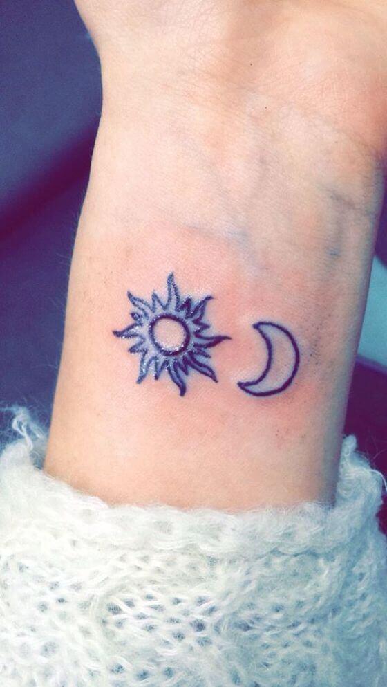 Tiny Wrist sun and moon tattoo designs