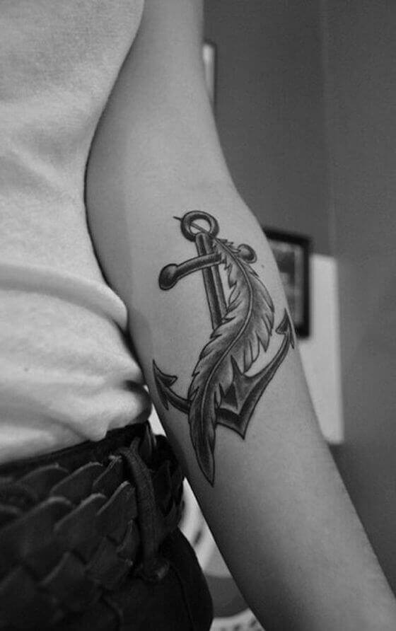 Anchor Tattoo With Feather