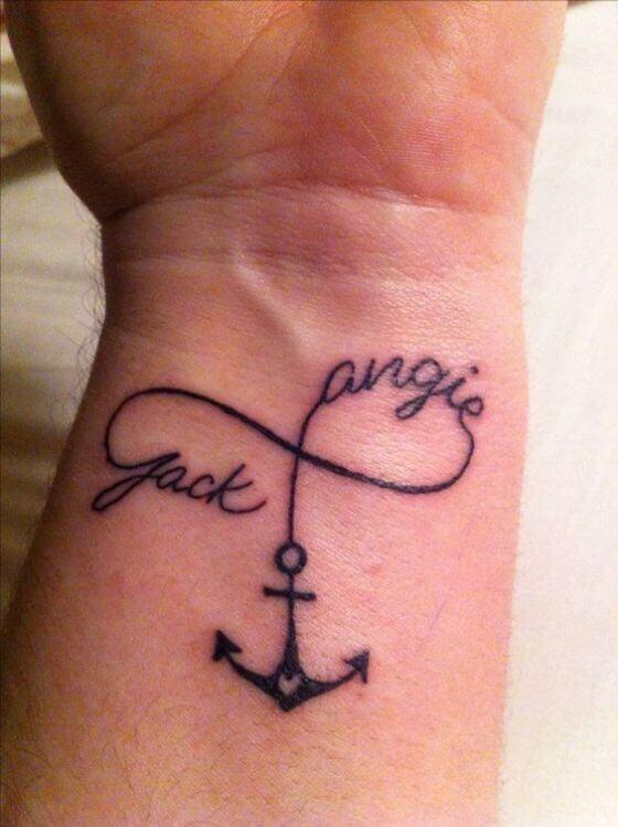 Anchor with Child Name tattoo ideas on wrist