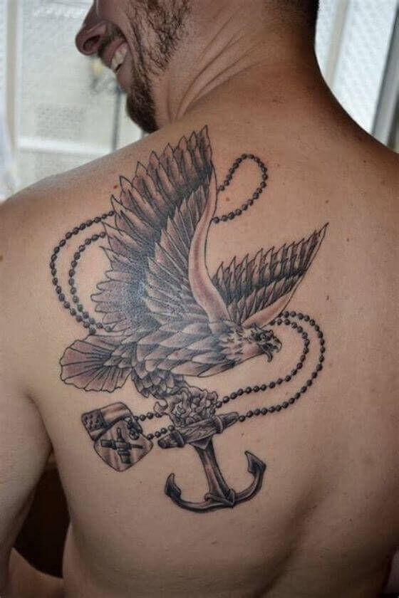 Anchor with Eagles Tattoo on man back