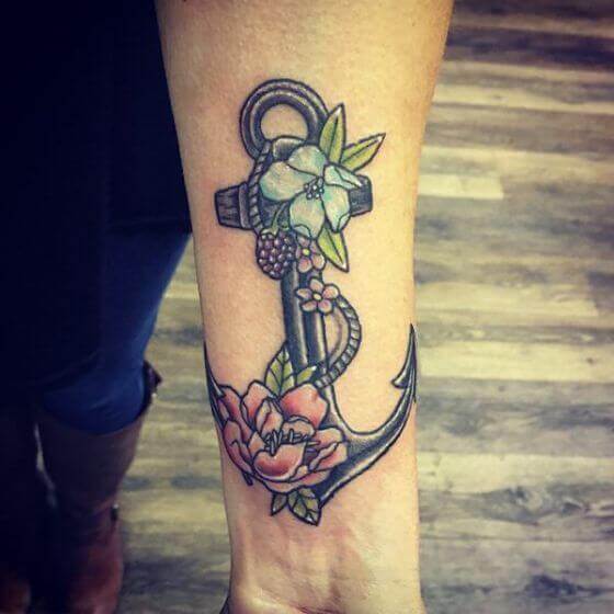 Anchor with Flowers tattoos