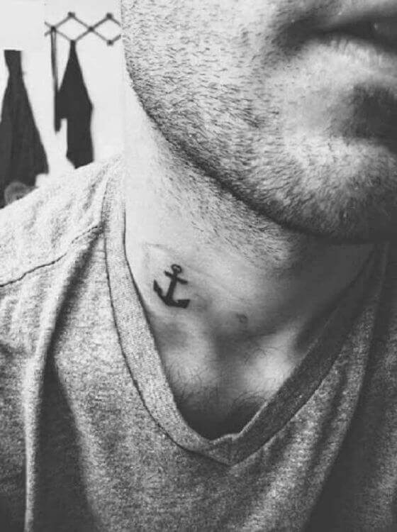 Best Small Anchor Tattoo on man Neck