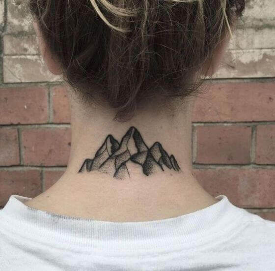 Black mountain tattoo on nape