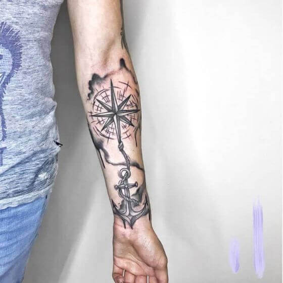 Compass with Anchor Tattoos ideas on men's arm 4