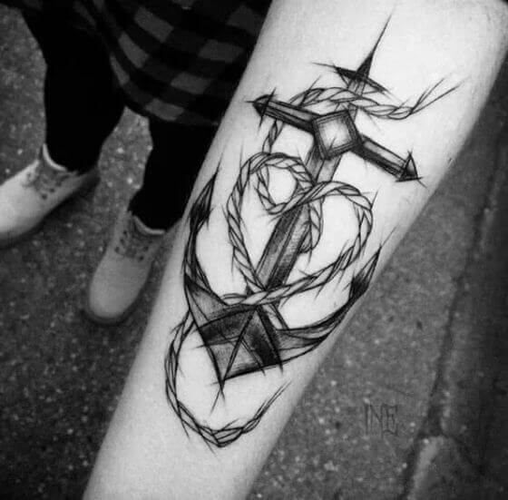 Forearm Black ink Anchor tattoo Ideas for man