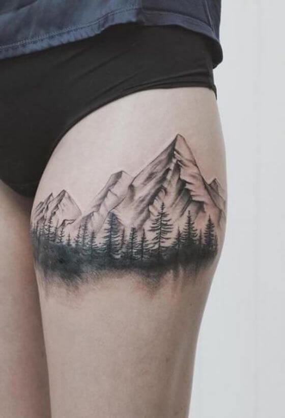 Mountain Thigh tattoo girl