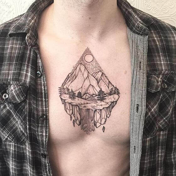 Mountain tattoo on men chest
