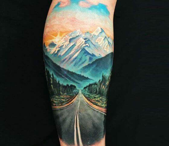 Mountain with forest tatto