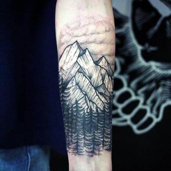 Mountains With Clouds & Forest on forearm