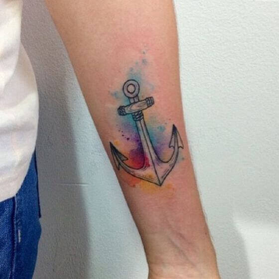 Simple Anchor Arm watercolor tattoos