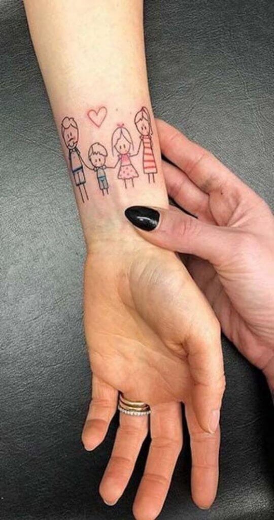 Stick Figure Family Tattoo on wrist