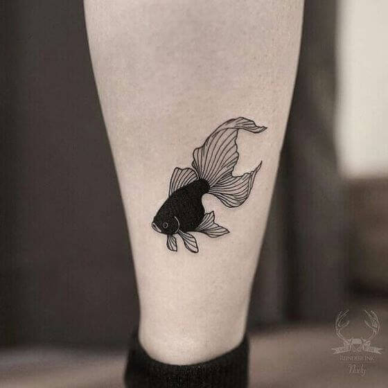 Cute Black Fish tattoo design on leg