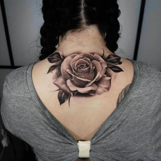 back black and grey rose tattoos girl