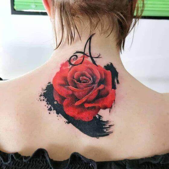 back red rose tattoo designs on women