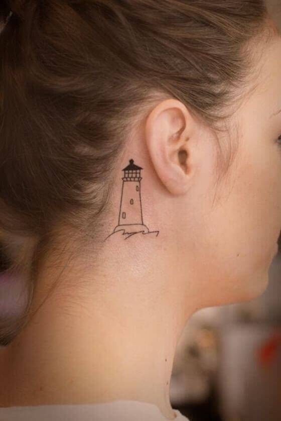 behind the ear small lighthouse tattoos for girl