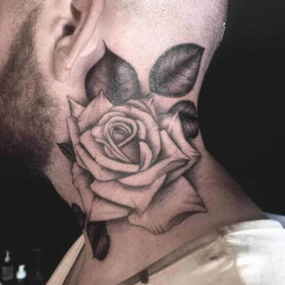 best blackwork rose neck tattoo