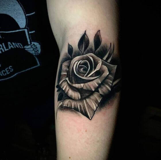 best forearm black and grey rose tattoo